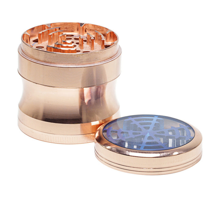 63MM Four-Layer Zinc Alloy Window Windmill Leaf Shape Thin Waist  Grinder-Rose-Gold