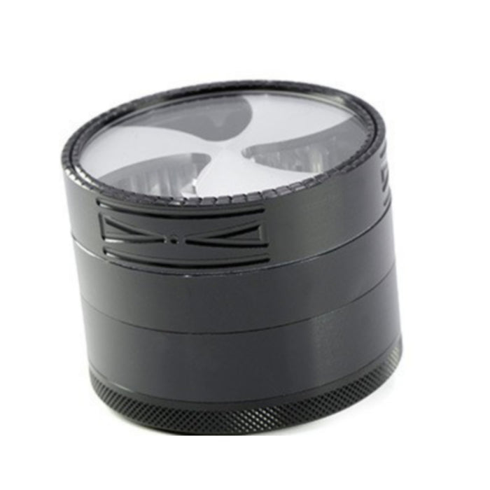 63MM Four-Layer Aluminum Alloy Transparent Cover Clover Grinding Tooth Design Tobacco Crusher | Black Color