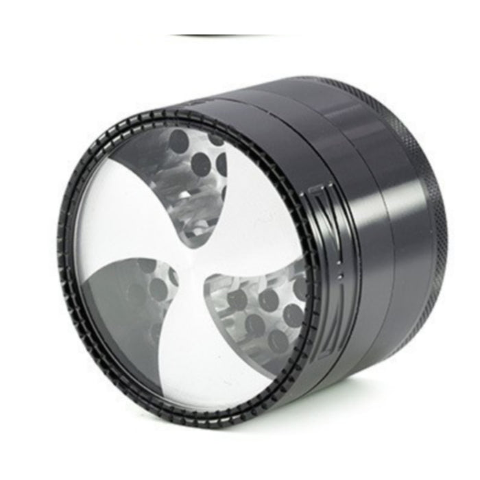 63MM Four-Layer Aluminum Alloy Transparent Cover Clover Grinding Tooth Design Tobacco Crusher | Black Color