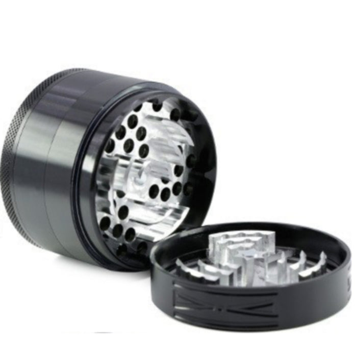 63MM Four-Layer Aluminum Alloy Transparent Cover Clover Grinding Tooth Design Tobacco Crusher | Black Color