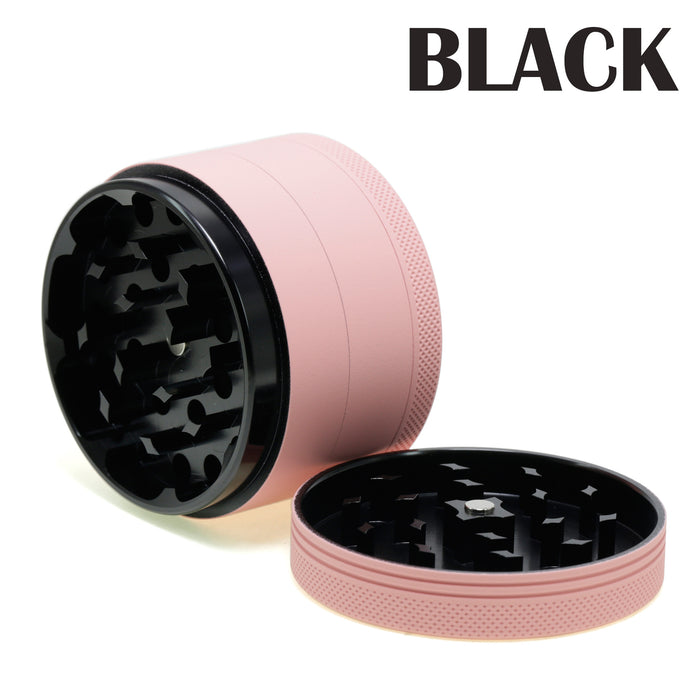 63MM Four-layer Macaron Color Aluminum Alloy Outside Pink Series Rubber Paint Weed Grinder-Black