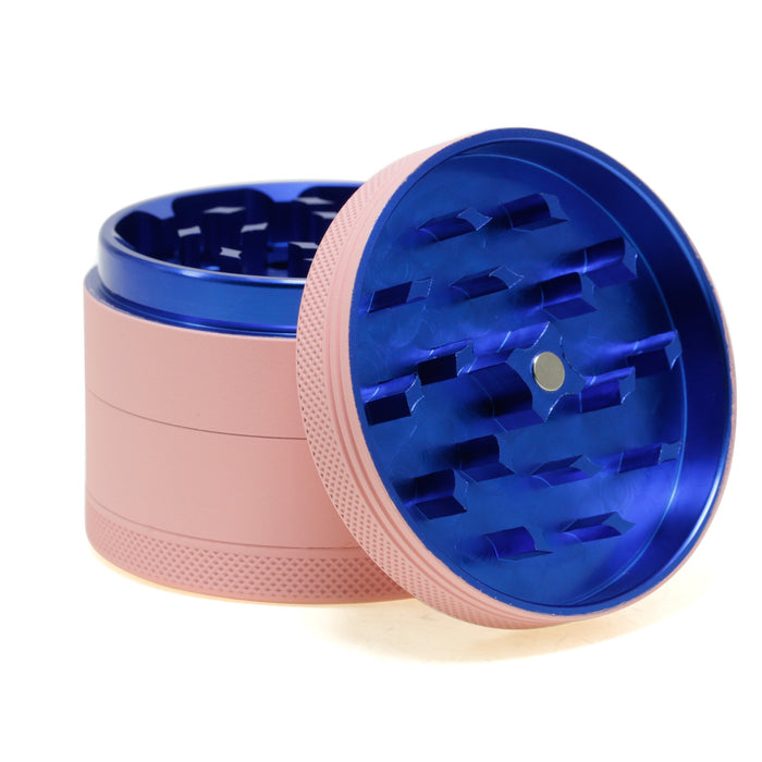 63MM Four-layer Macaron Color Aluminum Alloy Outside Pink Series Rubber Paint Weed Grinder-Blue