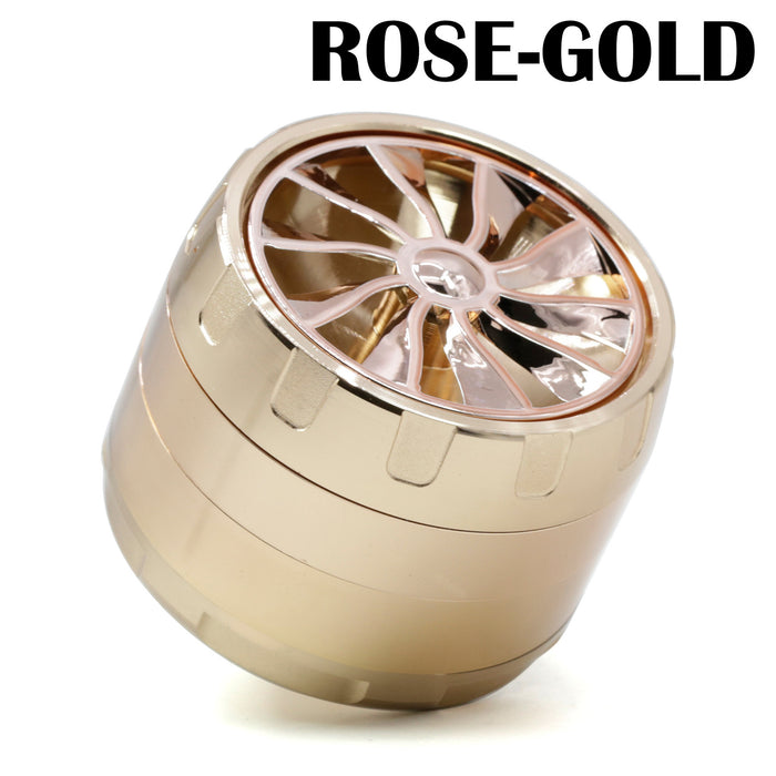 63MM Four-layer Zinc Alloy Turbine Chamfering Smoke Grinder-Rose Gold