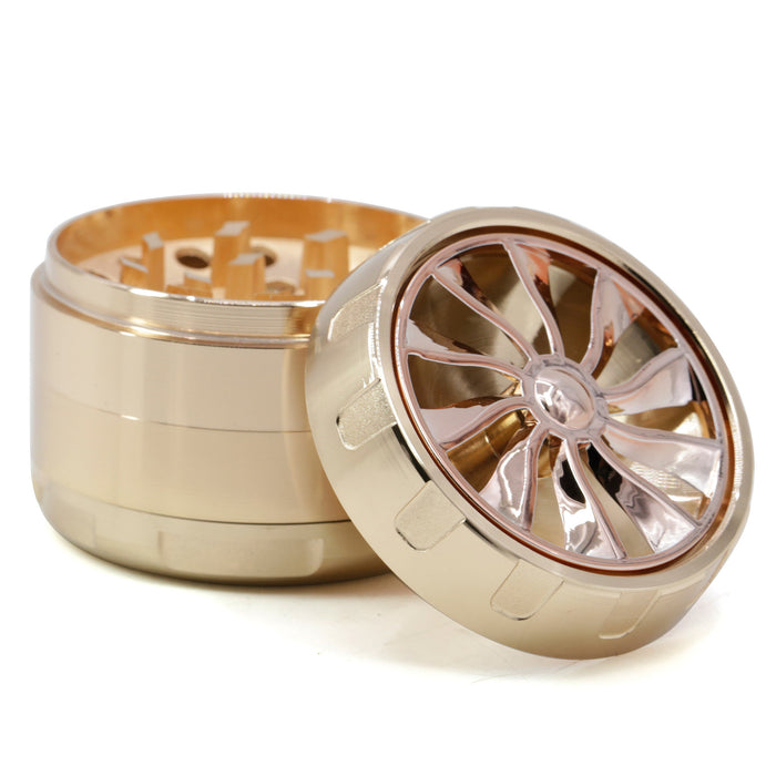 63MM Four-layer Zinc Alloy Turbine Chamfering Smoke Grinder-Rose Gold