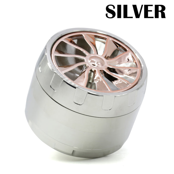 63MM Four-layer Zinc Alloy Turbine Chamfering Smoke Grinder-Silver