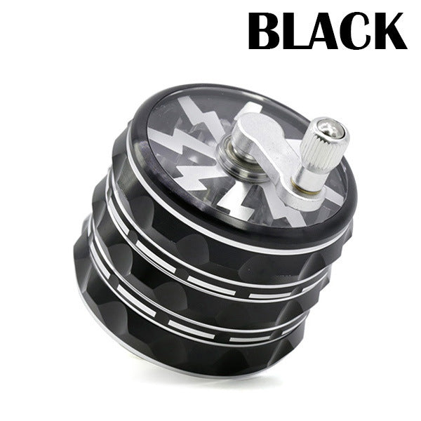 63MM Hand-Cranked Aluminum Alloy Chamfered Concave-Convex Pattern Rocker Lightning Tooth  Grinder-Black