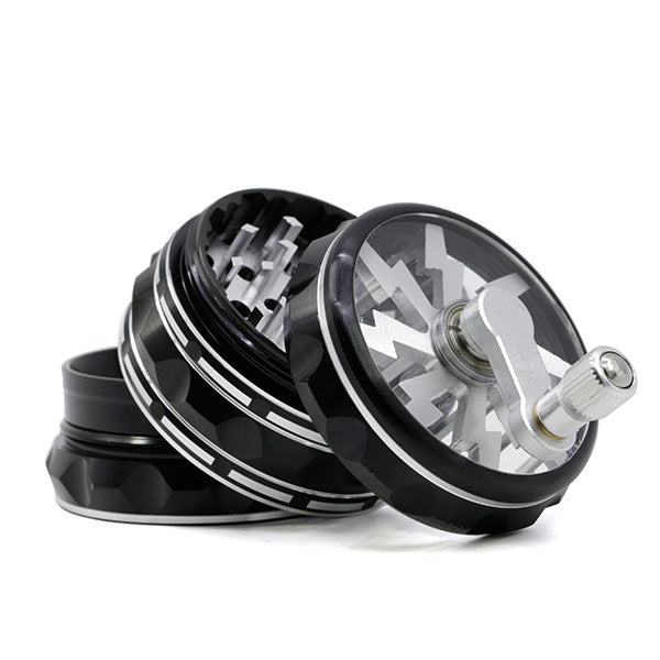 63MM Hand-Cranked Aluminum Alloy Chamfered Concave-Convex Pattern Rocker Lightning Tooth  Grinder-Black