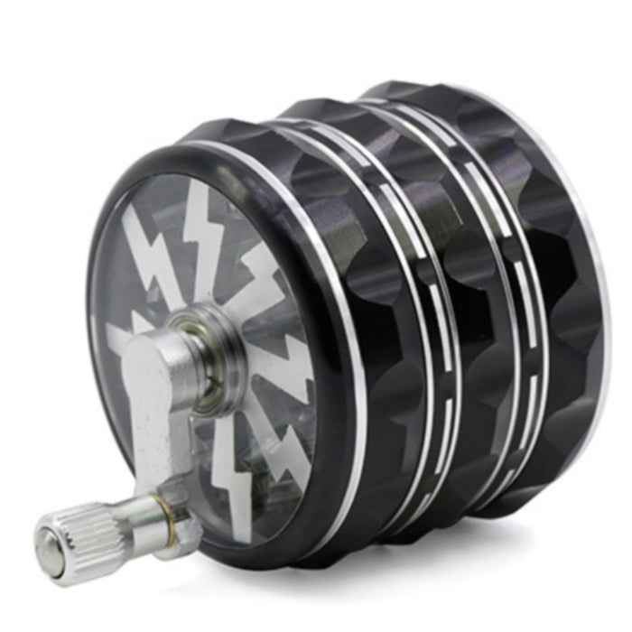 63MM Hand-Cranked Aluminum Alloy Chamfered Concave-Convex Pattern Rocker Lightning Tooth  Grinder-Black
