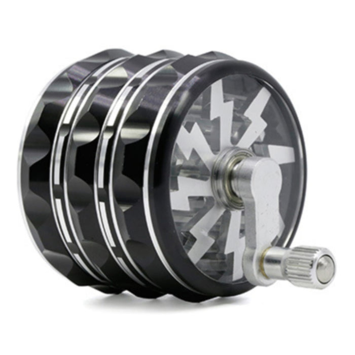 63MM Hand-Cranked Aluminum Alloy Chamfered Concave-Convex Pattern Rocker Lightning Tooth  Grinder-Black