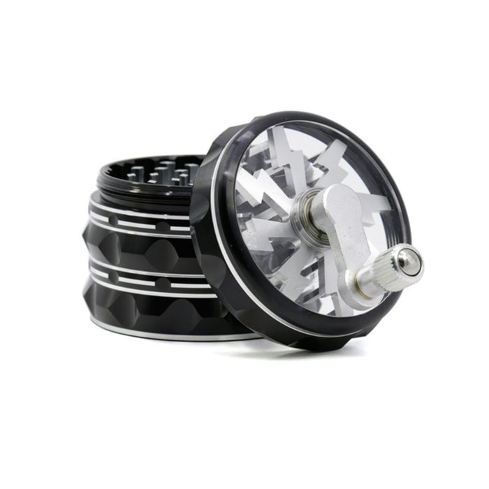 63MM Hand-Cranked Aluminum Alloy Chamfered Concave-Convex Pattern Rocker Lightning Tooth  Grinder-Black