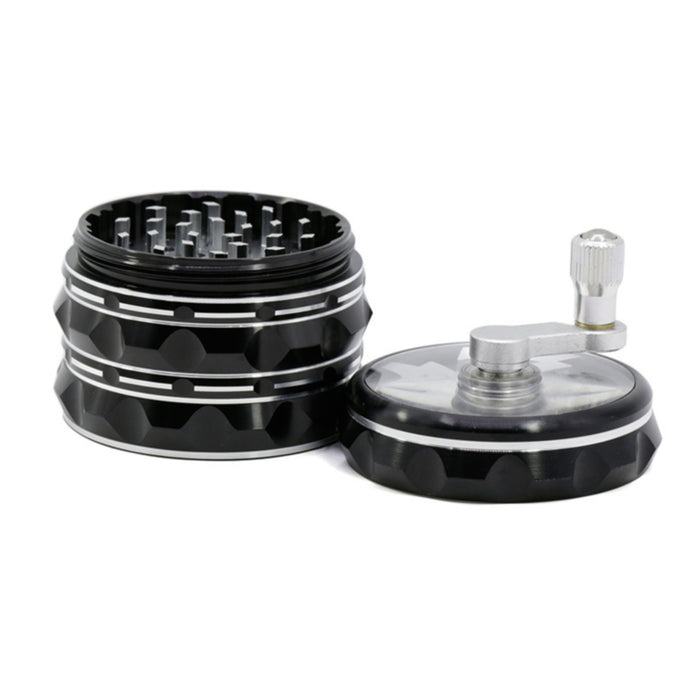 63MM Hand-Cranked Aluminum Alloy Chamfered Concave-Convex Pattern Rocker Lightning Tooth  Grinder-Black
