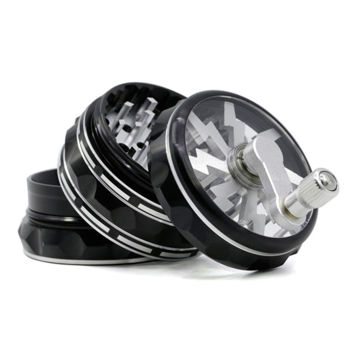 63MM Hand-Cranked Aluminum Alloy Chamfered Concave-Convex Pattern Rocker Lightning Tooth  Grinder-Black