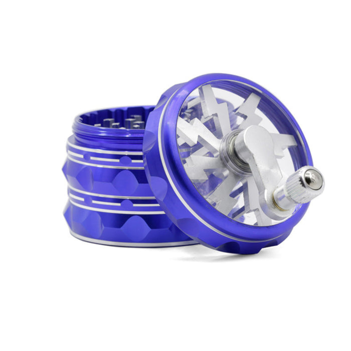 63MM Hand-Cranked Aluminum Alloy Chamfered Concave-Convex Pattern Rocker Lightning Tooth Weed Grinder-Blue
