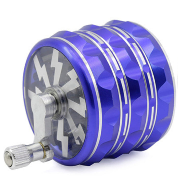 63MM Hand-Cranked Aluminum Alloy Chamfered Concave-Convex Pattern Rocker Lightning Tooth Weed Grinder-Blue