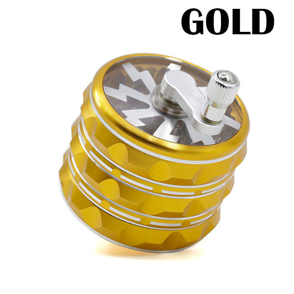 63MM Hand-Cranked Aluminum Alloy Chamfered Concave-Convex Pattern Rocker Lightning Tooth  Grinder-Gold
