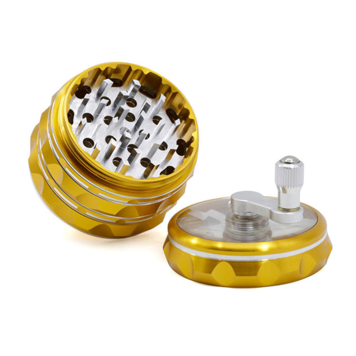 63MM Hand-Cranked Aluminum Alloy Chamfered Concave-Convex Pattern Rocker Lightning Tooth  Grinder-Gold