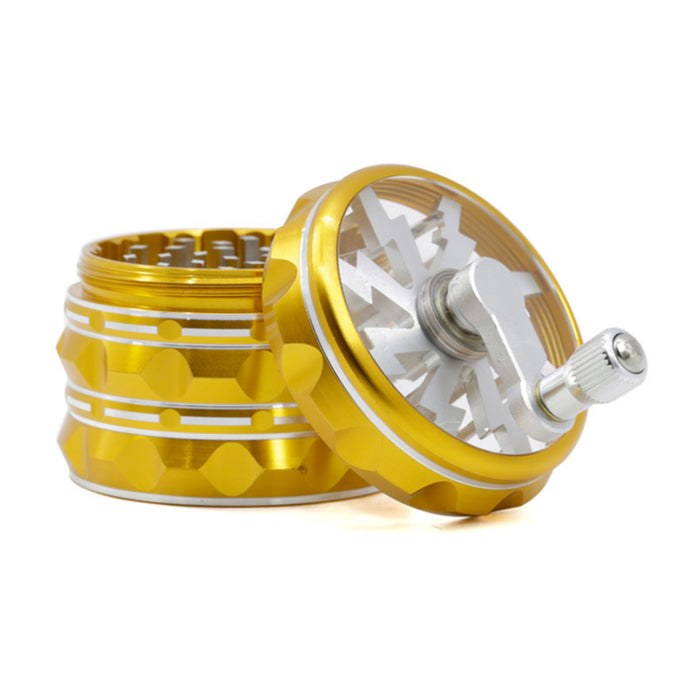 63MM Hand-Cranked Aluminum Alloy Chamfered Concave-Convex Pattern Rocker Lightning Tooth Weed Grinder-Gold