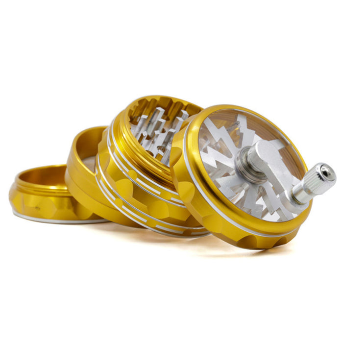 63MM Hand-Cranked Aluminum Alloy Chamfered Concave-Convex Pattern Rocker Lightning Tooth Weed Grinder-Gold