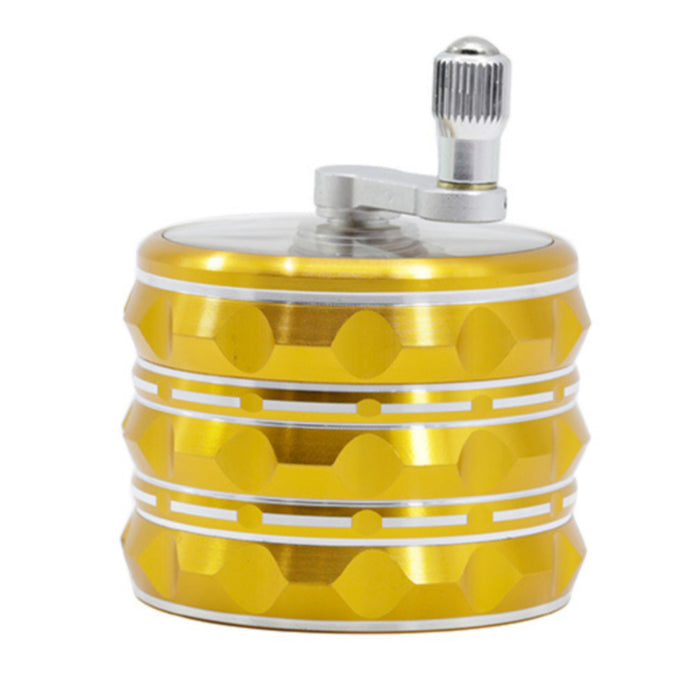 63MM Hand-Cranked Aluminum Alloy Chamfered Concave-Convex Pattern Rocker Lightning Tooth  Grinder-Gold