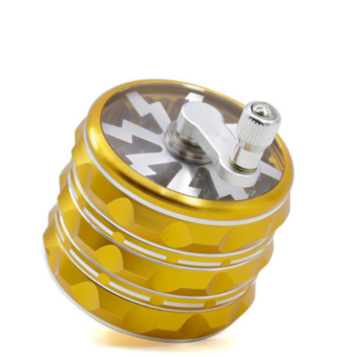 63MM Hand-Cranked Aluminum Alloy Chamfered Concave-Convex Pattern Rocker Lightning Tooth  Grinder-Gold