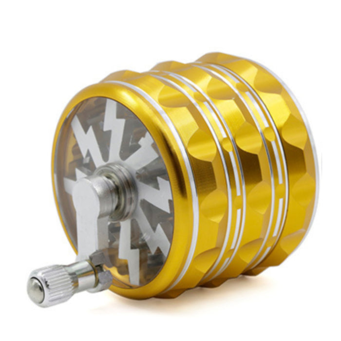 63MM Hand-Cranked Aluminum Alloy Chamfered Concave-Convex Pattern Rocker Lightning Tooth  Grinder-Gold
