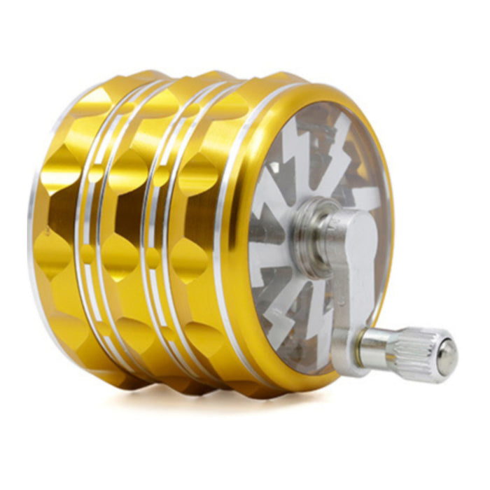 63MM Hand-Cranked Aluminum Alloy Chamfered Concave-Convex Pattern Rocker Lightning Tooth  Grinder-Gold