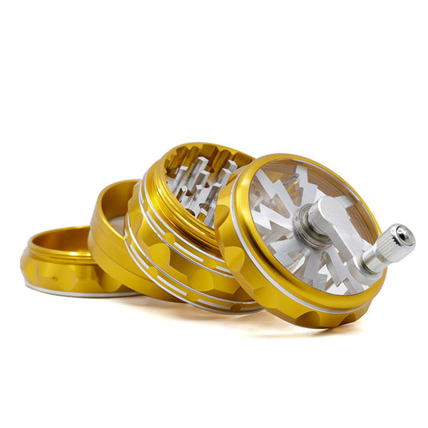 63MM Hand-Cranked Aluminum Alloy Chamfered Concave-Convex Pattern Rocker Lightning Tooth  Grinder-Gold
