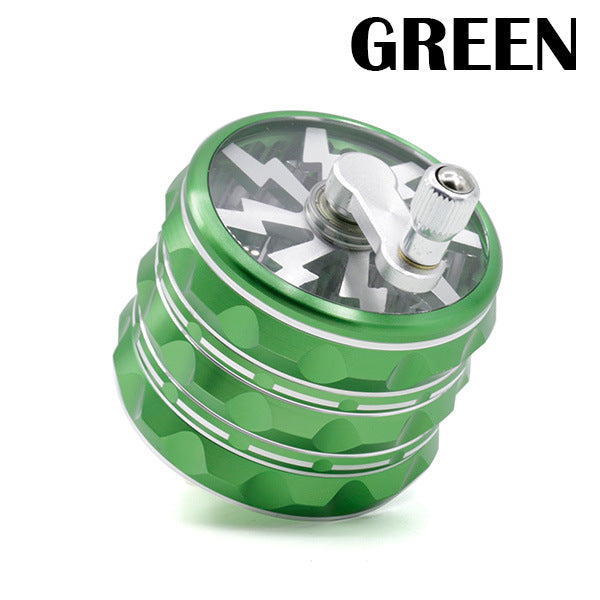 63MM Hand-Cranked Aluminum Alloy Chamfered Concave-Convex Pattern Rocker Lightning Tooth  Grinder-Green