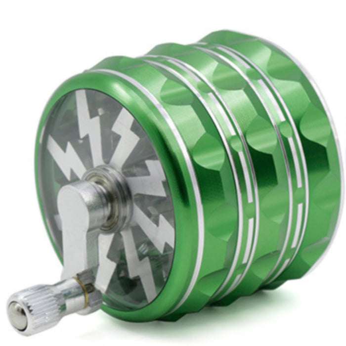 63MM Hand-Cranked Aluminum Alloy Chamfered Concave-Convex Pattern Rocker Lightning Tooth  Grinder-Green