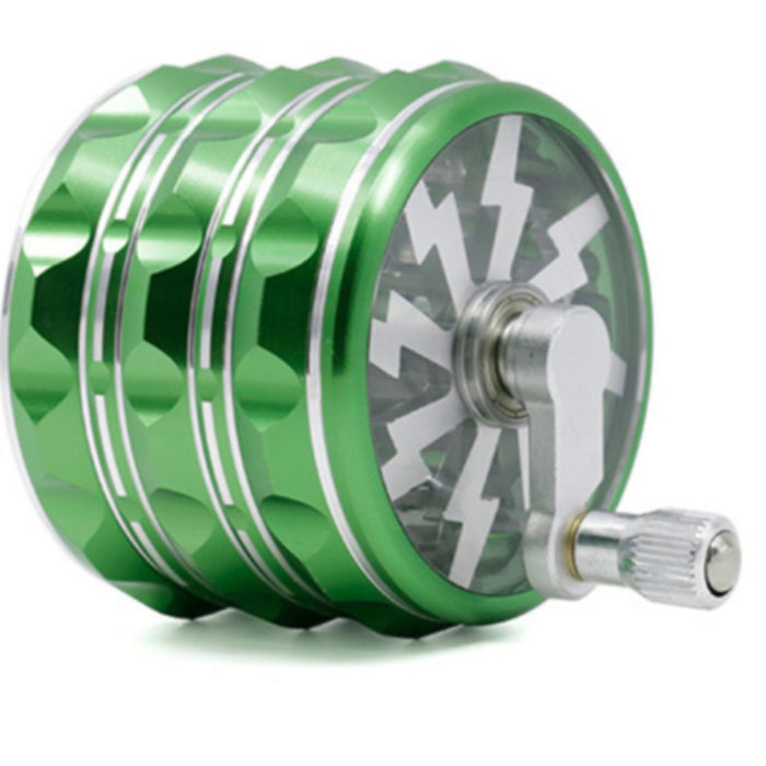 63MM Hand-Cranked Aluminum Alloy Chamfered Concave-Convex Pattern Rocker Lightning Tooth  Grinder-Green