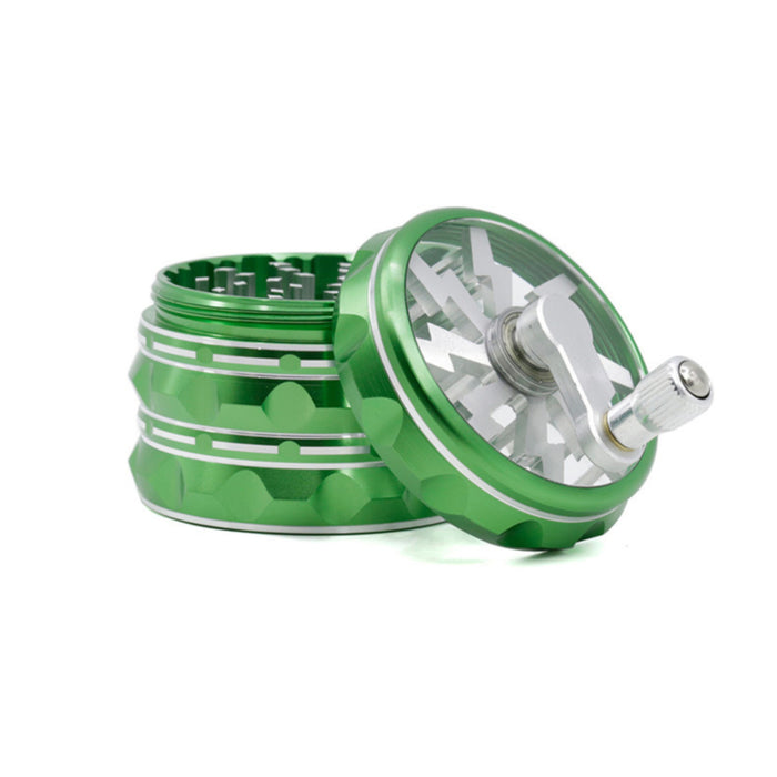 63MM Hand-Cranked Aluminum Alloy Chamfered Concave-Convex Pattern Rocker Lightning Tooth  Grinder-Green