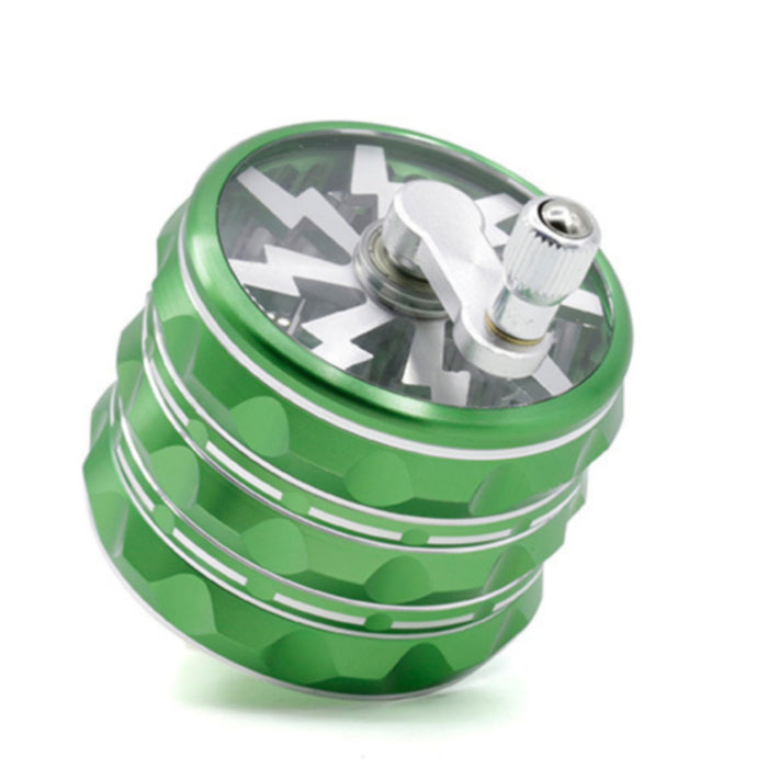 63MM Hand-Cranked Aluminum Alloy Chamfered Concave-Convex Pattern Rocker Lightning Tooth  Grinder-Green