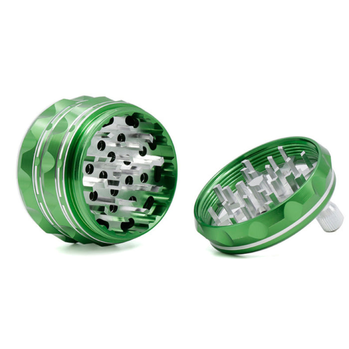 63MM Hand-Cranked Aluminum Alloy Chamfered Concave-Convex Pattern Rocker Lightning Tooth  Grinder-Green