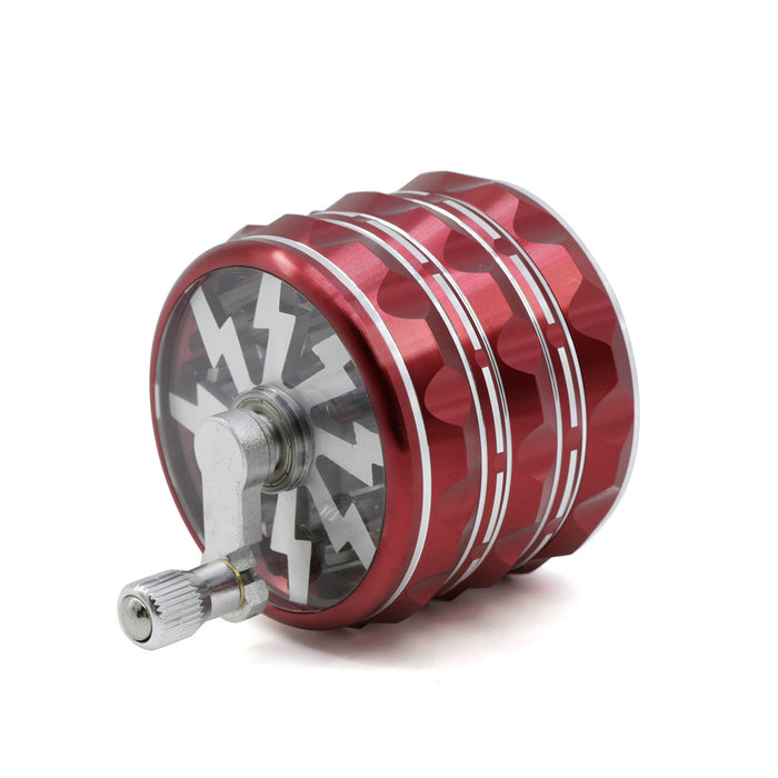 63MM Hand-Cranked Aluminum Alloy Chamfered Concave-Convex Pattern Rocker Lightning Tooth Weed Grinder-Red