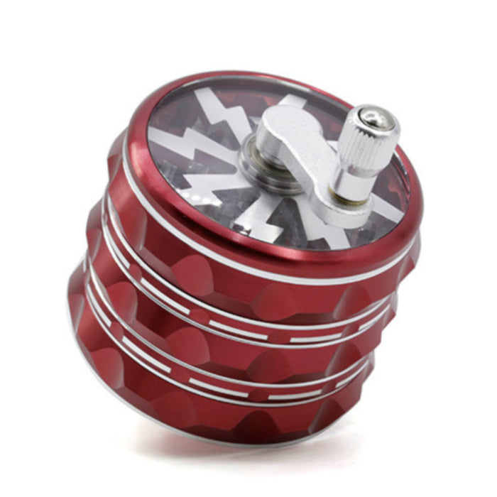 63MM Hand-Cranked Aluminum Alloy Chamfered Concave-Convex Pattern Rocker Lightning Tooth Weed Grinder-Red