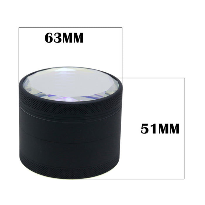 63MM Inner Aluminum Alloy Outer Rubber Paint Mirror Four-layer Herb Grinder-Black