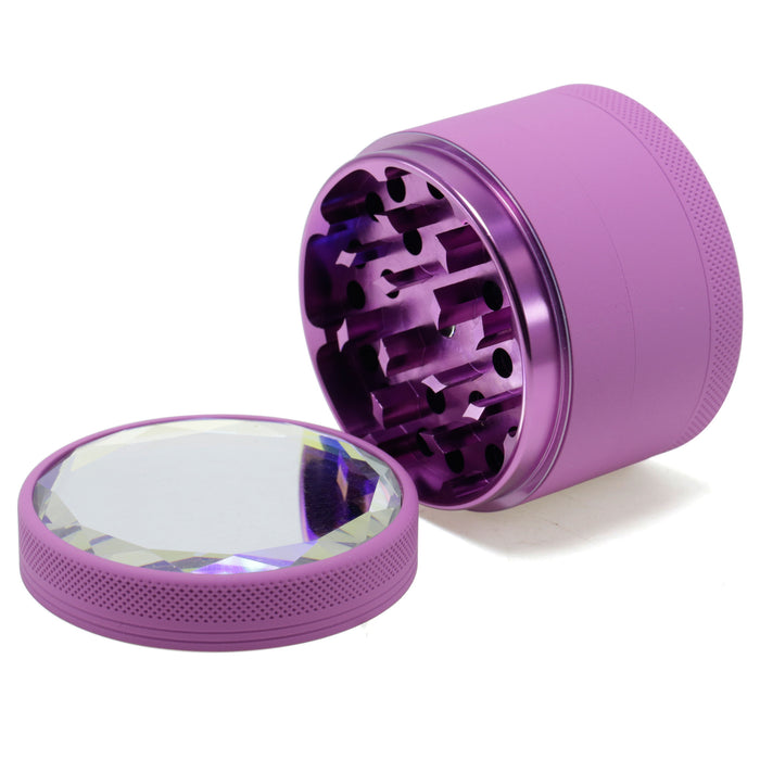 63MM Inner Aluminum Alloy Outer Rubber Paint Mirror Four-layer Herb Grinder-Purple