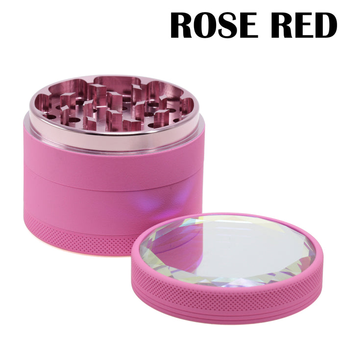 63MM Inner Aluminum Alloy Outer Rubber Paint Mirror Four-layer Herb Grinder-Rose-Red