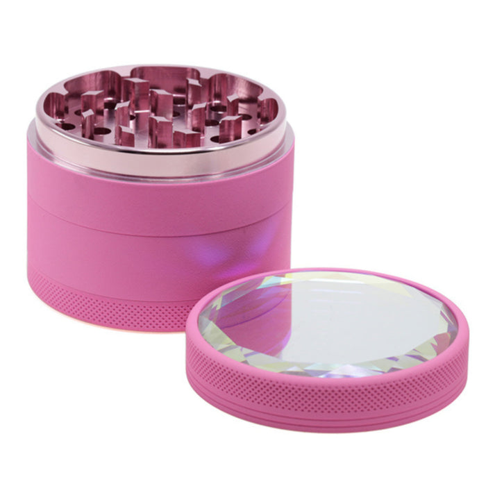 63MM Inner Aluminum Alloy Outer Rubber Paint Mirror Four-layer Herb Grinder-Rose-Red
