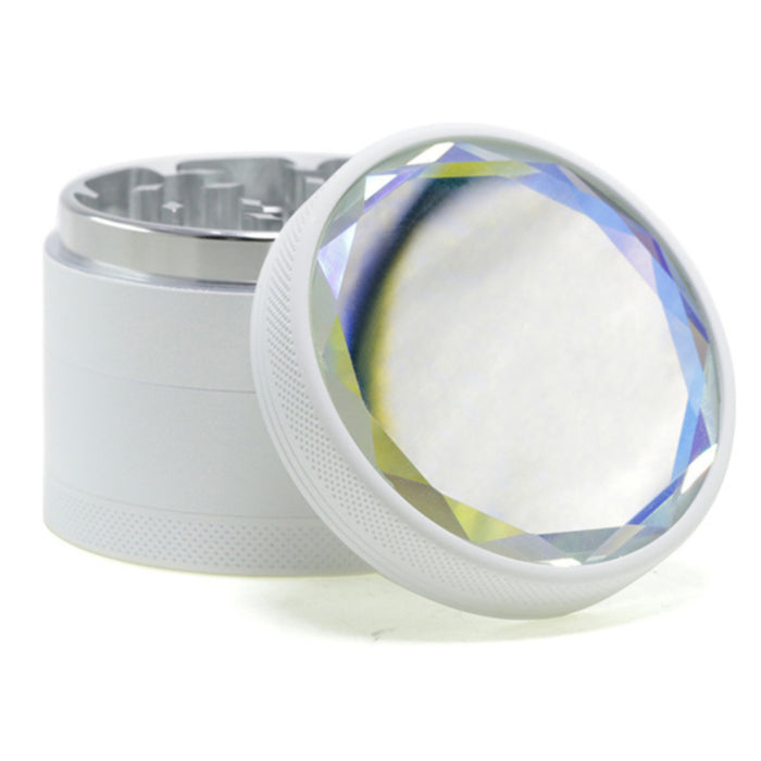63MM Inner Aluminum Alloy Outer Rubber Paint Mirror Four-layer Herb Grinder-White