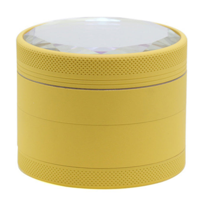 63MM Inner Aluminum Alloy Outer Rubber Paint Mirror Four-layer Herb Grinder-Yellow