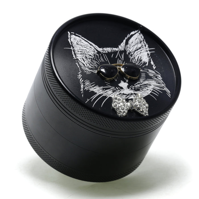 63MM Sunglasses Diamond Cat Creative Design 4-Layer Aluminum Alloy Concave Smoke Grinder-Black