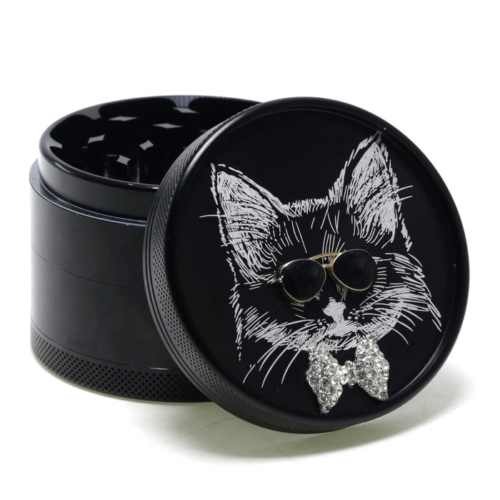 63MM Sunglasses Diamond Cat Creative Design 4-Layer Aluminum Alloy Concave Smoke Grinder-Black