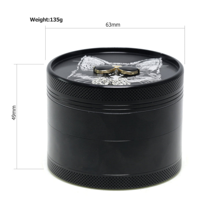 63MM Sunglasses Diamond Cat Creative Design 4-Layer Aluminum Alloy Concave Smoke Grinder-Black