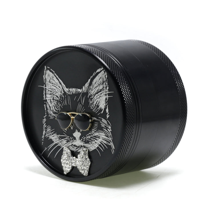 63MM Sunglasses Diamond Cat Creative Design 4-Layer Aluminum Alloy Concave Smoke Grinder-Black