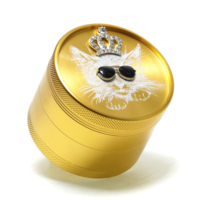 63MM Sunglasses Diamond Cat Creative Design 4-Layer Aluminum Alloy Concave Smoke Grinder-Gold