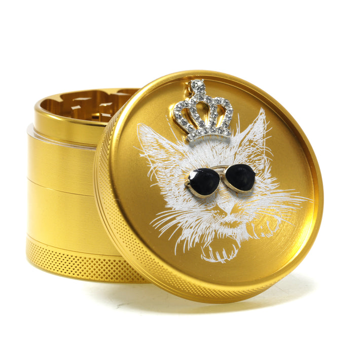63MM Sunglasses Diamond Cat Creative Design 4-Layer Aluminum Alloy Concave Smoke Grinder-Gold