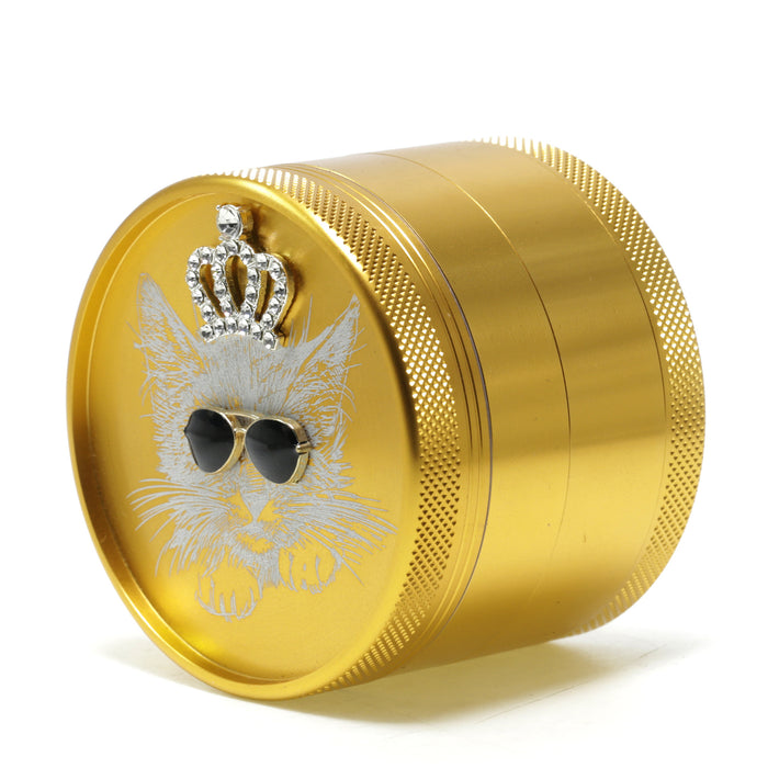 63MM Sunglasses Diamond Cat Creative Design 4-Layer Aluminum Alloy Concave Smoke Grinder-Gold