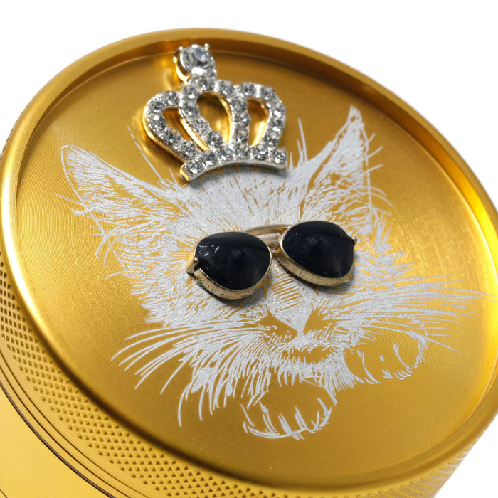 63MM Sunglasses Diamond Cat Creative Design 4-Layer Aluminum Alloy Concave Smoke Grinder-Gold