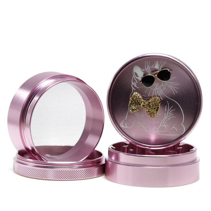 63MM Sunglasses Diamond Cat Creative Design 4-Layer Aluminum Alloy Concave Smoke Grinder-Purple